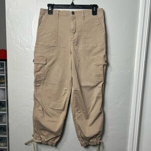 Alice + Olivia Tan Jeans Drawstring Hem Cropped Cargo Pants